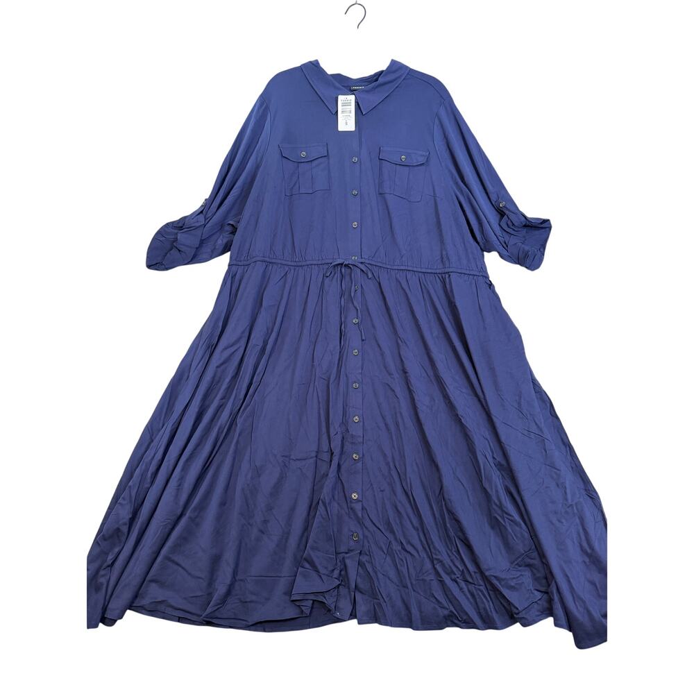 Torrid Women's Dark Blue Midi Challis Shirt Dress - Size 5/5X/28 - NWT